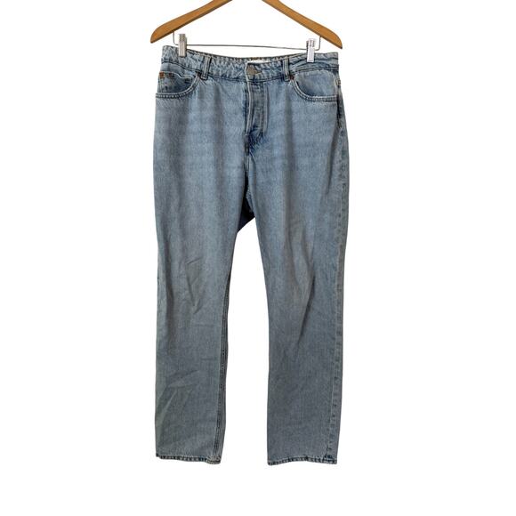 H&M Light Wash High Rise 100% Cotton Straight Denim Jeans Inseam 32" Size 12 - Picture 1 of 6